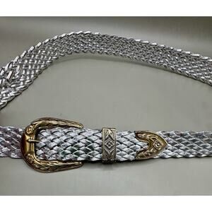 Vintage 80s Western Woven Metallic Belt Gold Silver Boho Festival